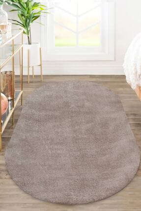 Valery Home Vl Oval Comfort Overloklu Peluş Halı Kahverengi