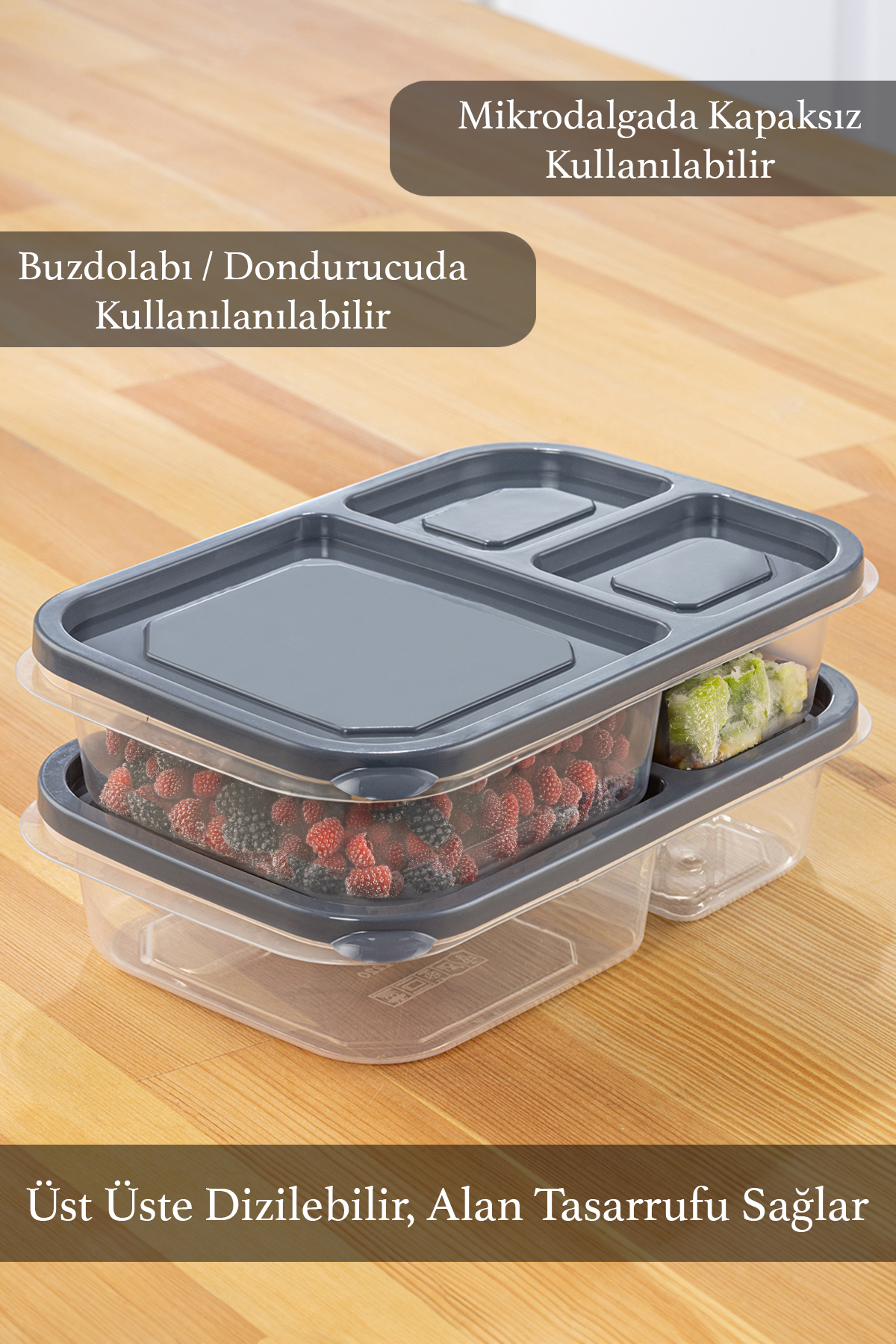 Meleni Home-Set of 2 3 Compartment Deep Freezer Organizer with Lid - Rectangular Refrigerator Storage box 4