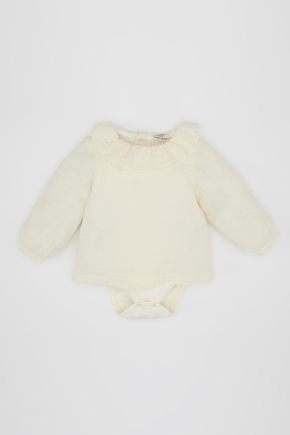 DeFacto-Langarm-Musselin-Body für Neugeborene (Mädchen) mit Druckknöpfen B9478A524SP 1