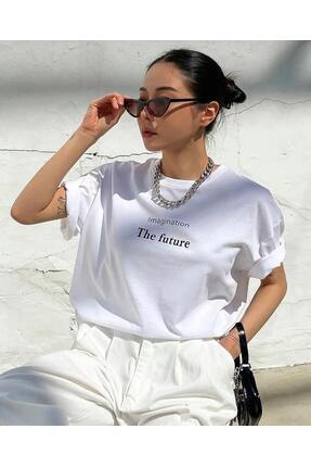 khufu Beyaz The Future Baskılı Trend Oversize Tshirt