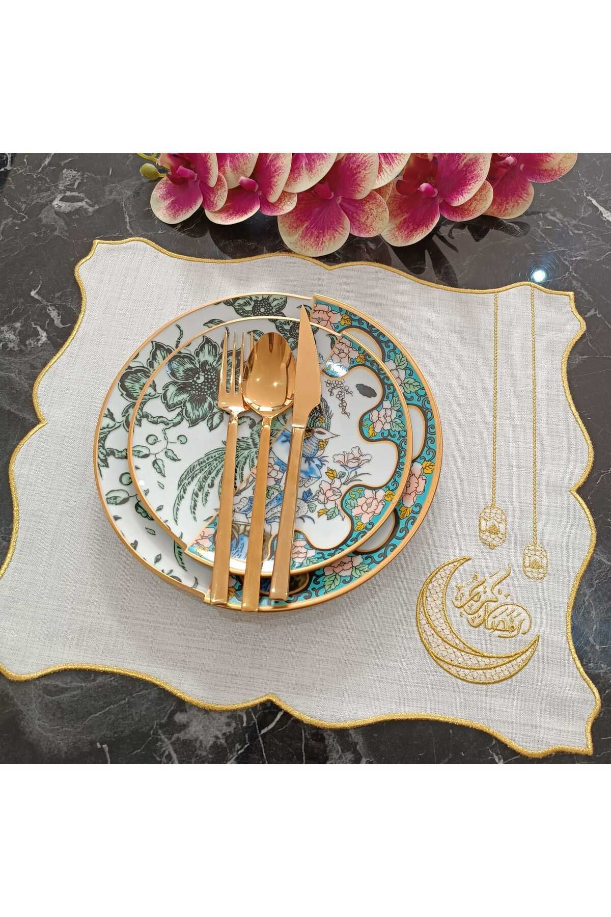 ramazan mübarek kandil nakışlı tabak altlığı, supla, amerikan servisi 6 adet