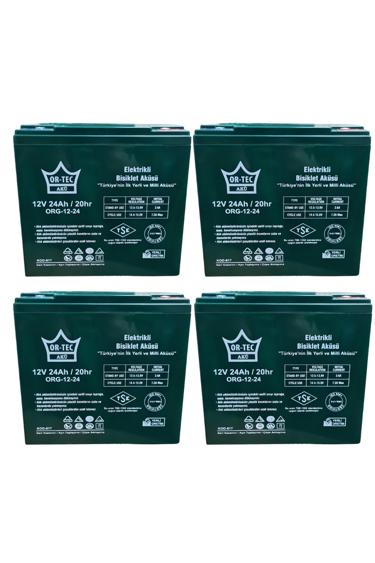 ORTEC 12v 24 Ah Elektrikli Motosiklet Aküsü 4'lü Set Jel Akü Elektrikli Bisiklet Aküsü
