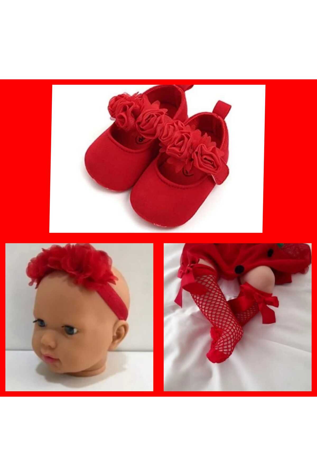 BABY BOOTIES -BANDANA-FISHNET SOCKS TRIPLE SET