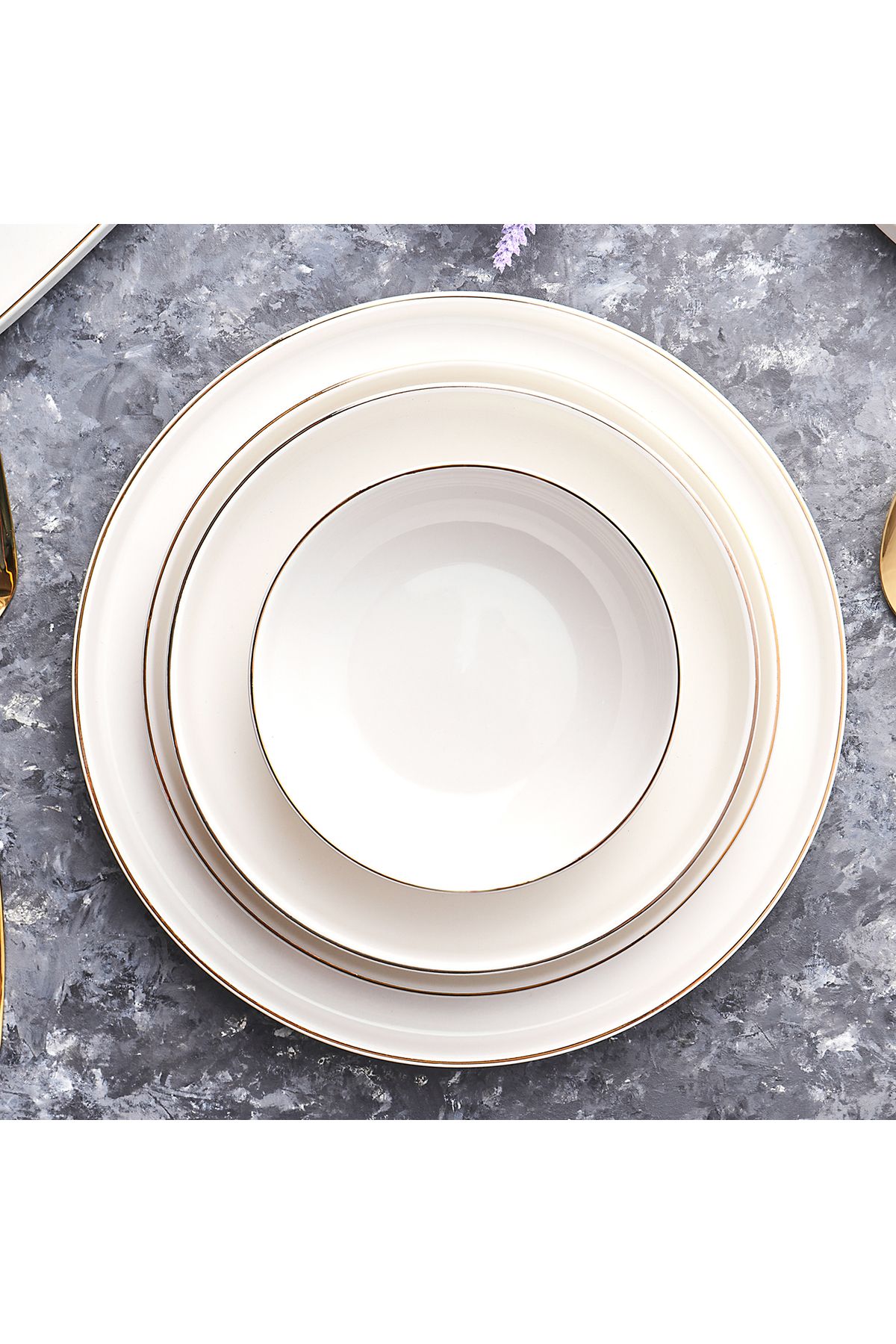 Karaca-Neu Saturn Gold 59-teiliges Streamline Porzellan Geschirrset für 12 Personen Set 9