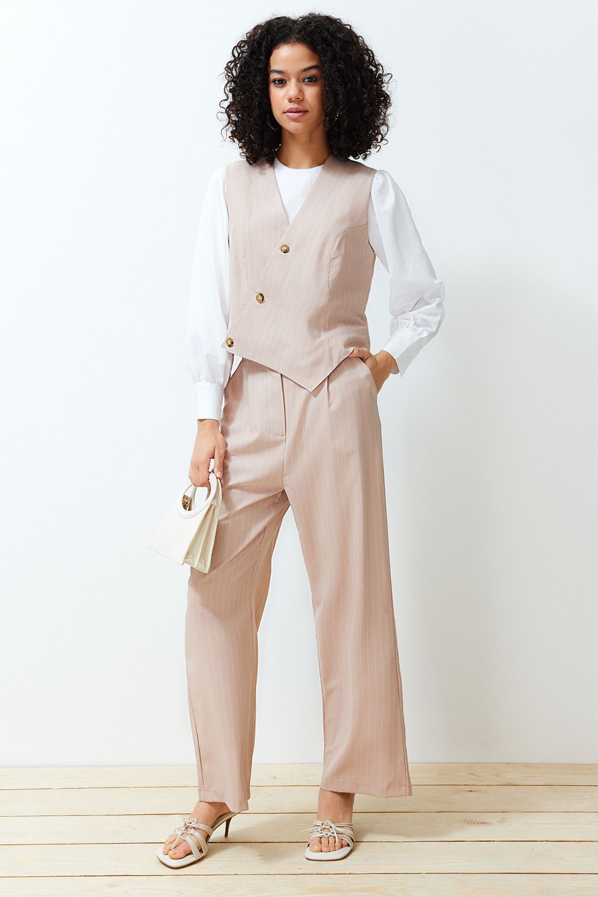 Trendyol Modest Stone Double Breasted Vest Trousers Woven Bottom Top Set TCTSS24US00032