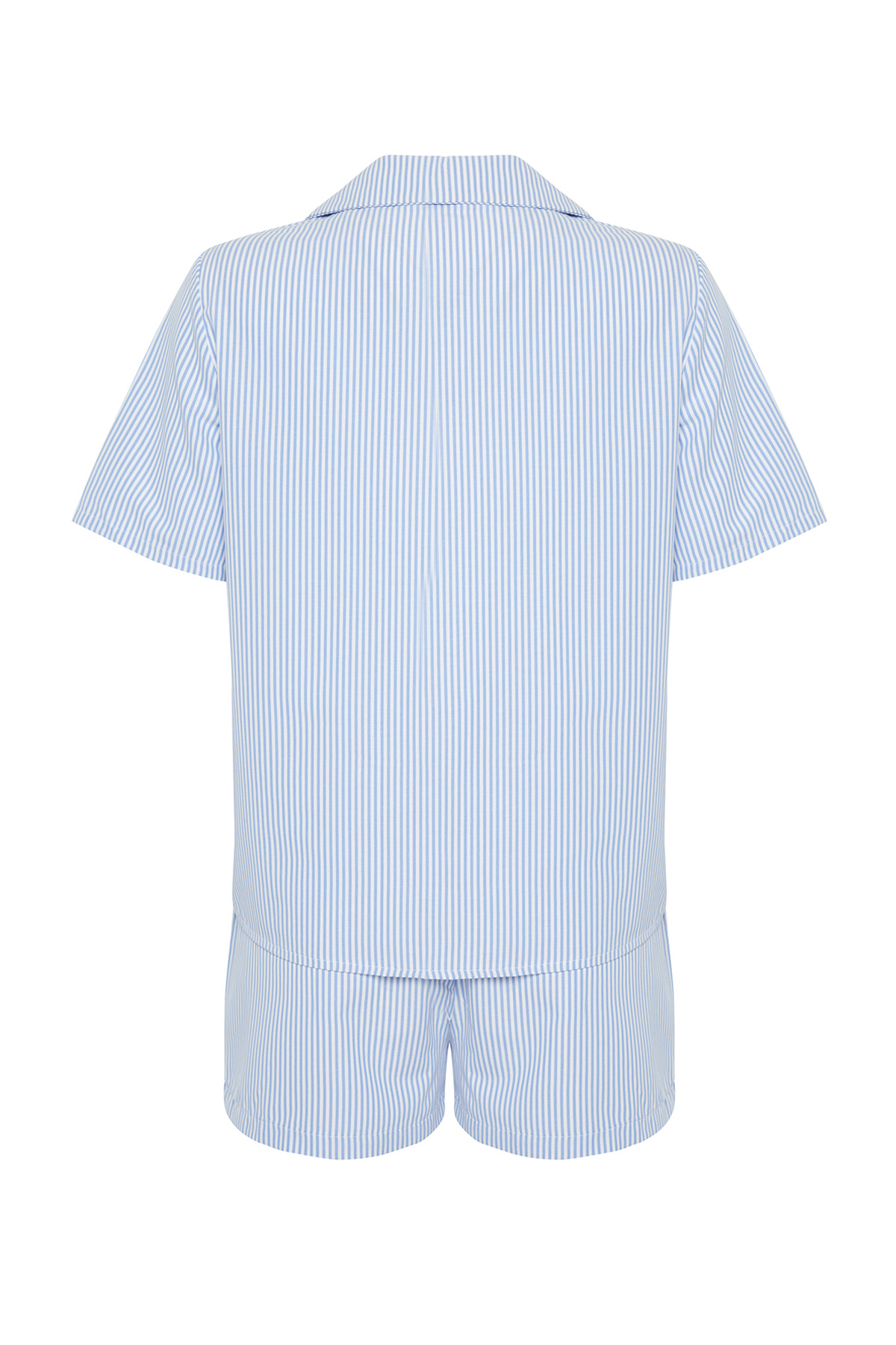 Trendyolmilla  Mavi 3'lü Çeyiz Set Çizgili İp Askılı Poplin Bra-Gömlek-Şortlu Dokuma Pijama Takımı THMSS24PT00121 - Görsel 8