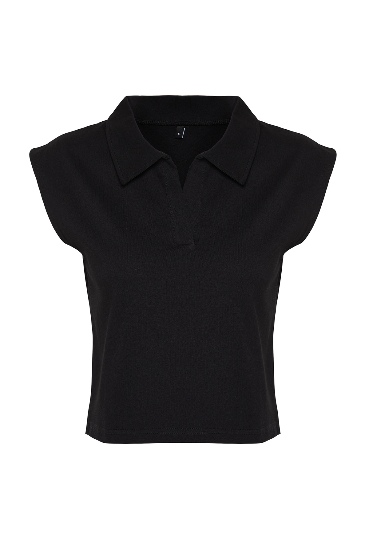 Trendyolmilla  Siyah %100 Kalın Pamuklu Polo Yaka Regular/Normal Kalıp Örme T-Shirt TWOSS24TS00075 - Görsel 7