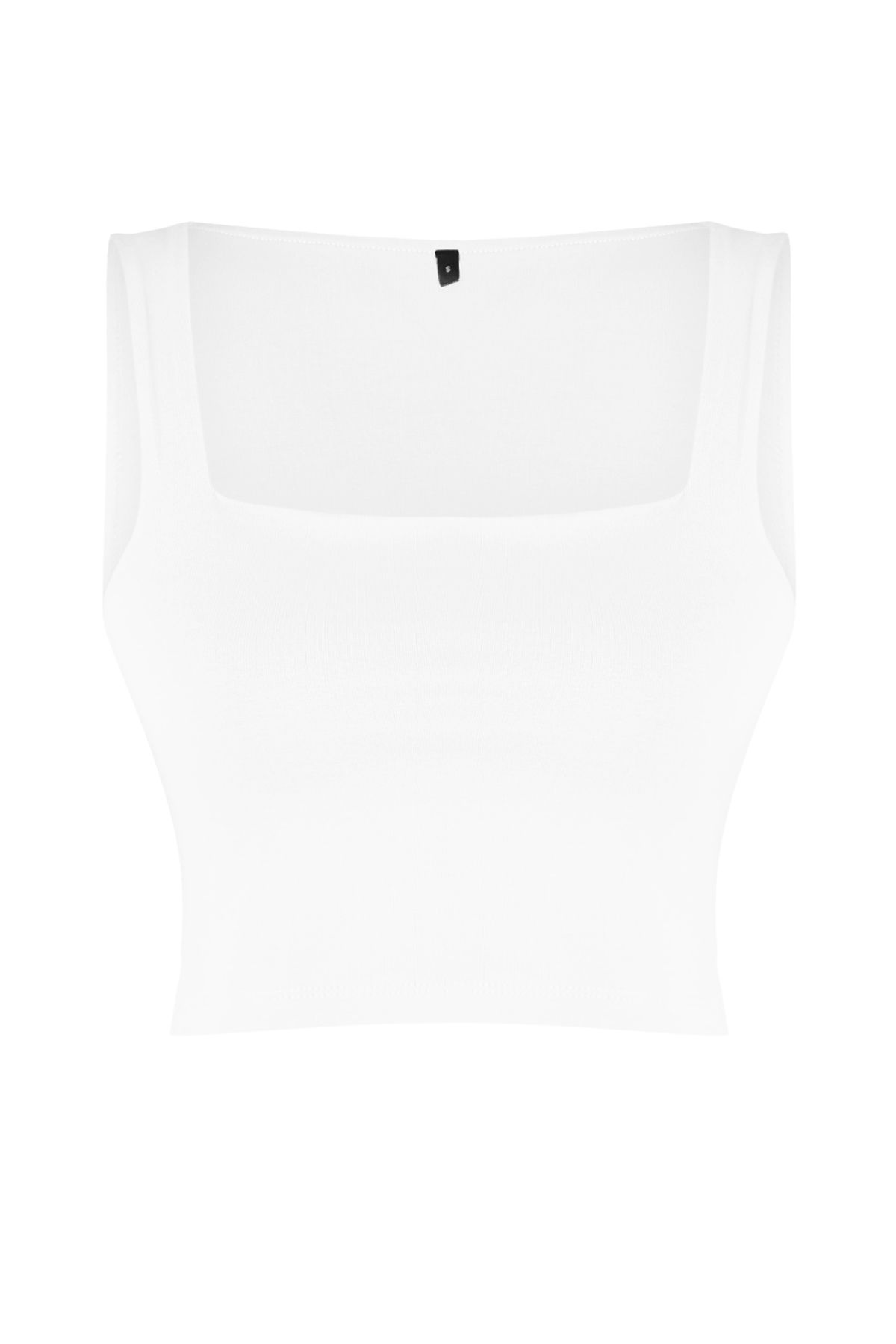 Trendyol Collection-Biały, gładki, wąski, kwadratowy kołnierzyk, super krótki, dzianinowy top TWOSS24AL00031 7