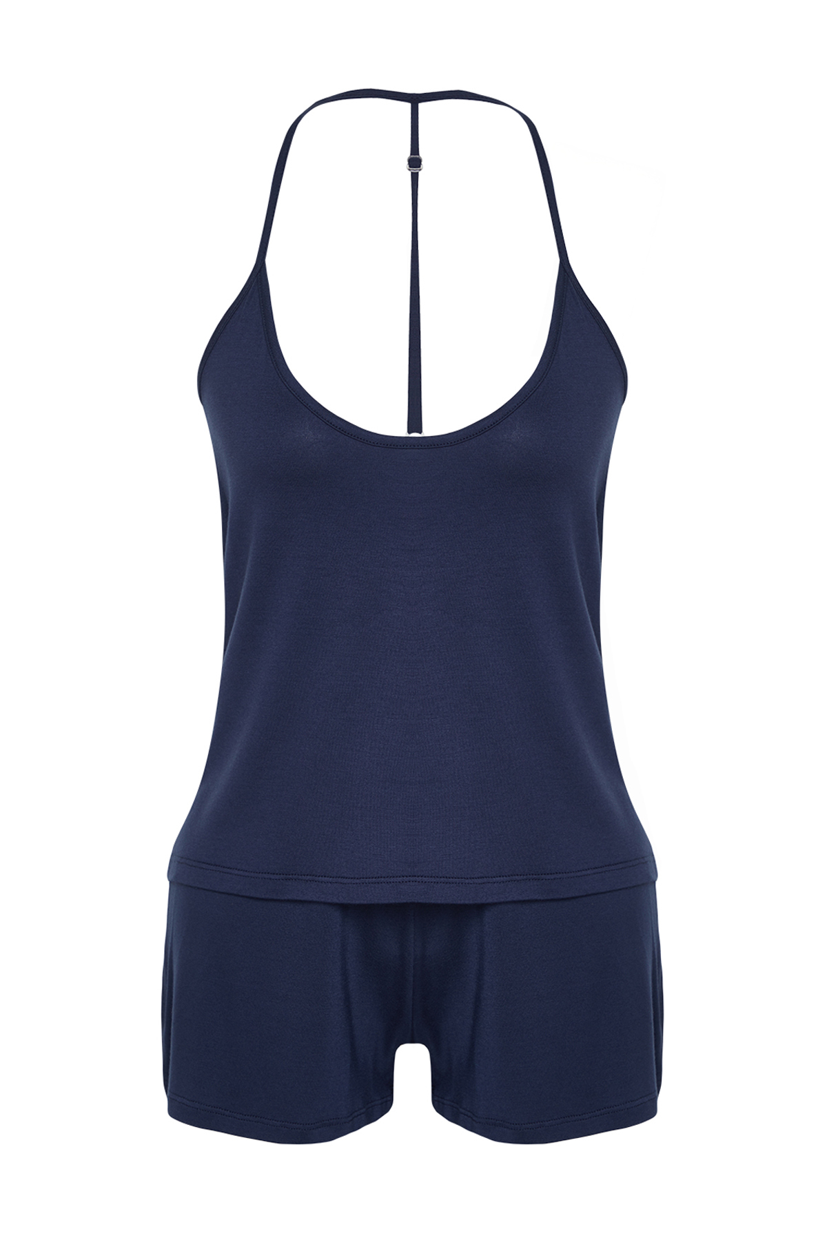 Trendyolmilla  Lacivert İp Askılı Viskon Şortlu Örme Pijama Takımı THMSS24PT00058 - Görsel 7