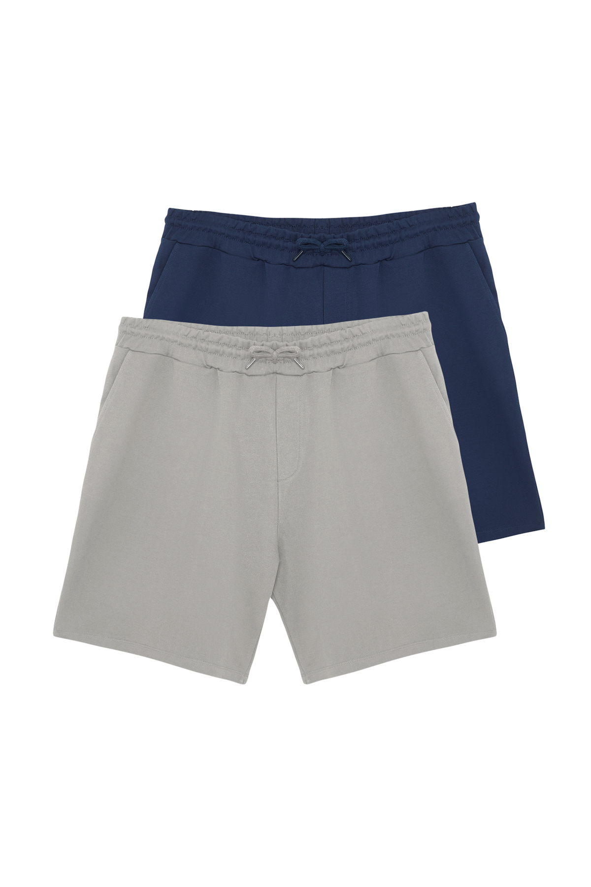Trendyolmilla  Büyük Beden Gri-Lacivert 2'li Paket Regular/Normal Kesim %100 Pamuklu Şort TMNSS24AP00000 - Görsel 8