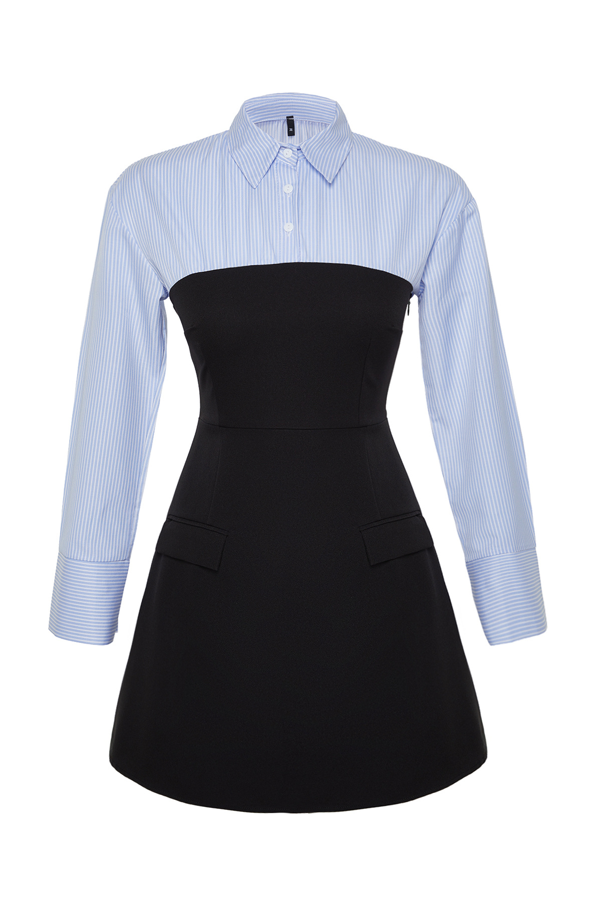 Trendyolmilla  Siyah Düz Bodycone Straplez Detaylı Finike Mini Dokuma Gömlek Elbise TWOSS24EL00751 - Görsel 7