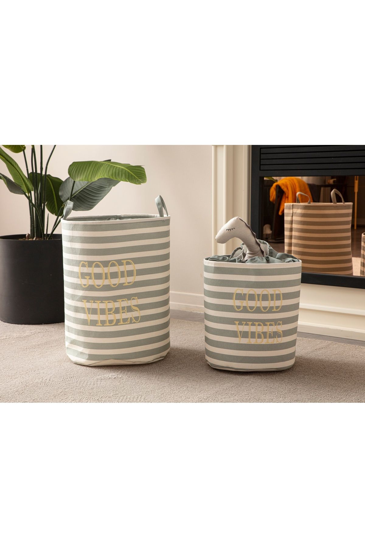 SWITA-Organizator decorativ din 3 piese - Coș de rufe de jucărie și set de perne de podea 4
