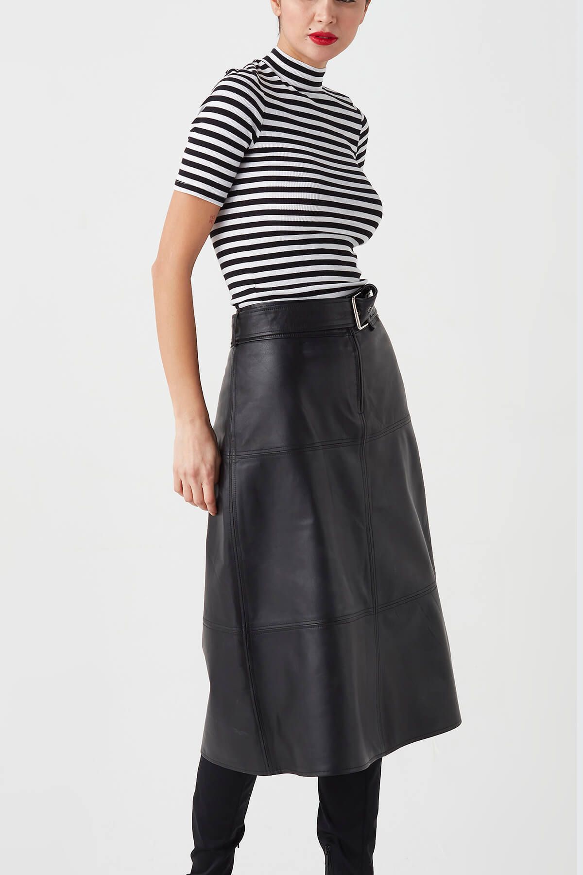 Deriza-Midi Genuine Leather Skirt Black 3