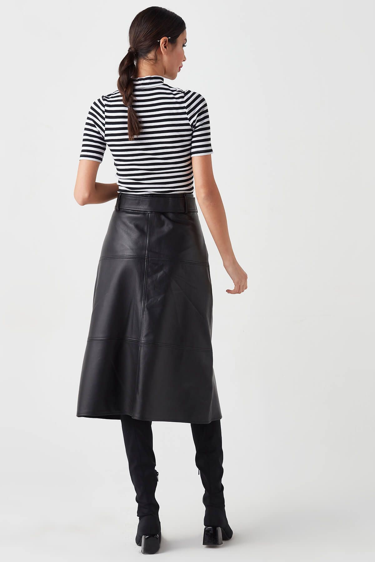 Deriza-Midi Genuine Leather Skirt Black 5