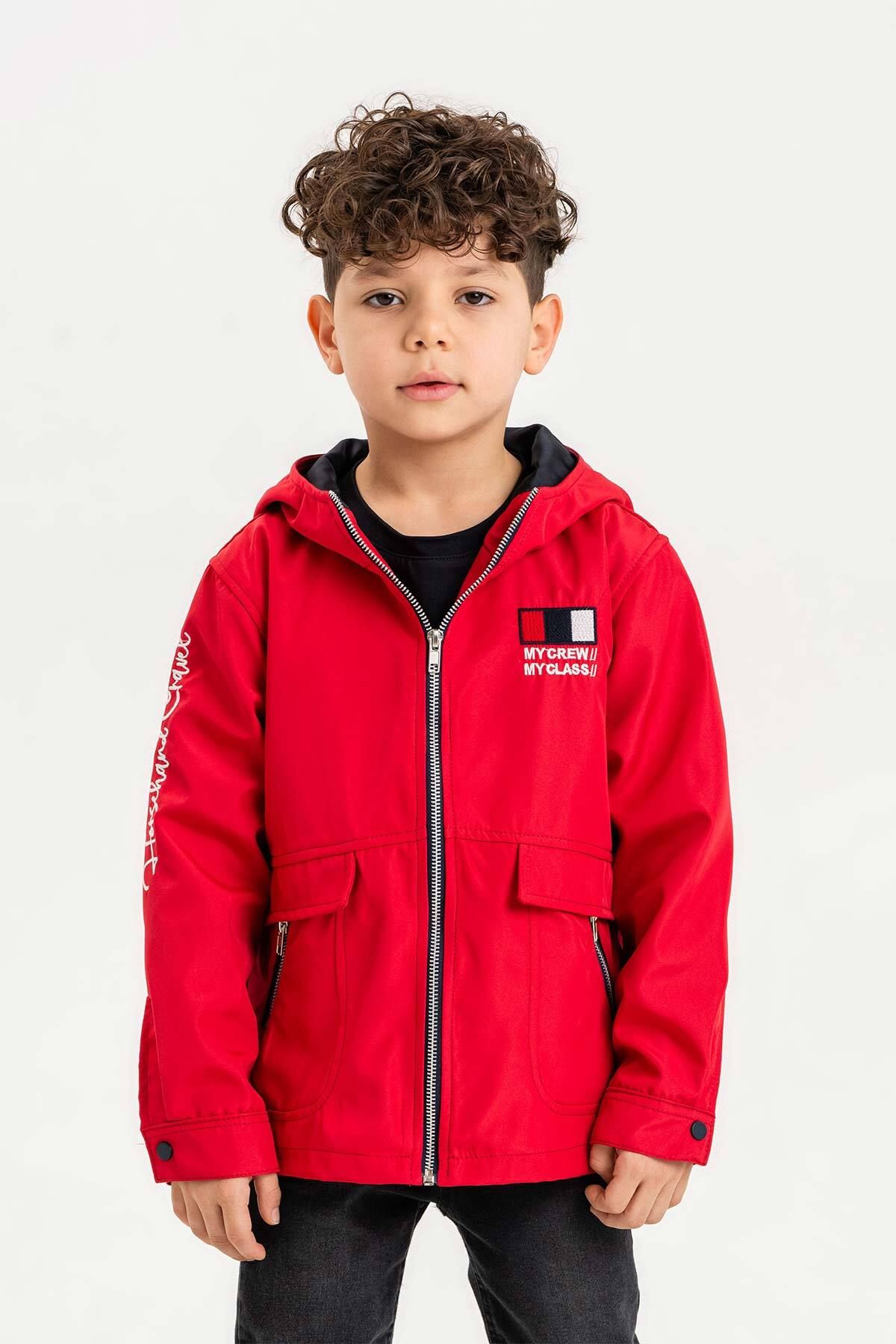 Gold Class Kidswear-Hooded Zippered Embroidery Decorated Waterproof Boy Jacket 1