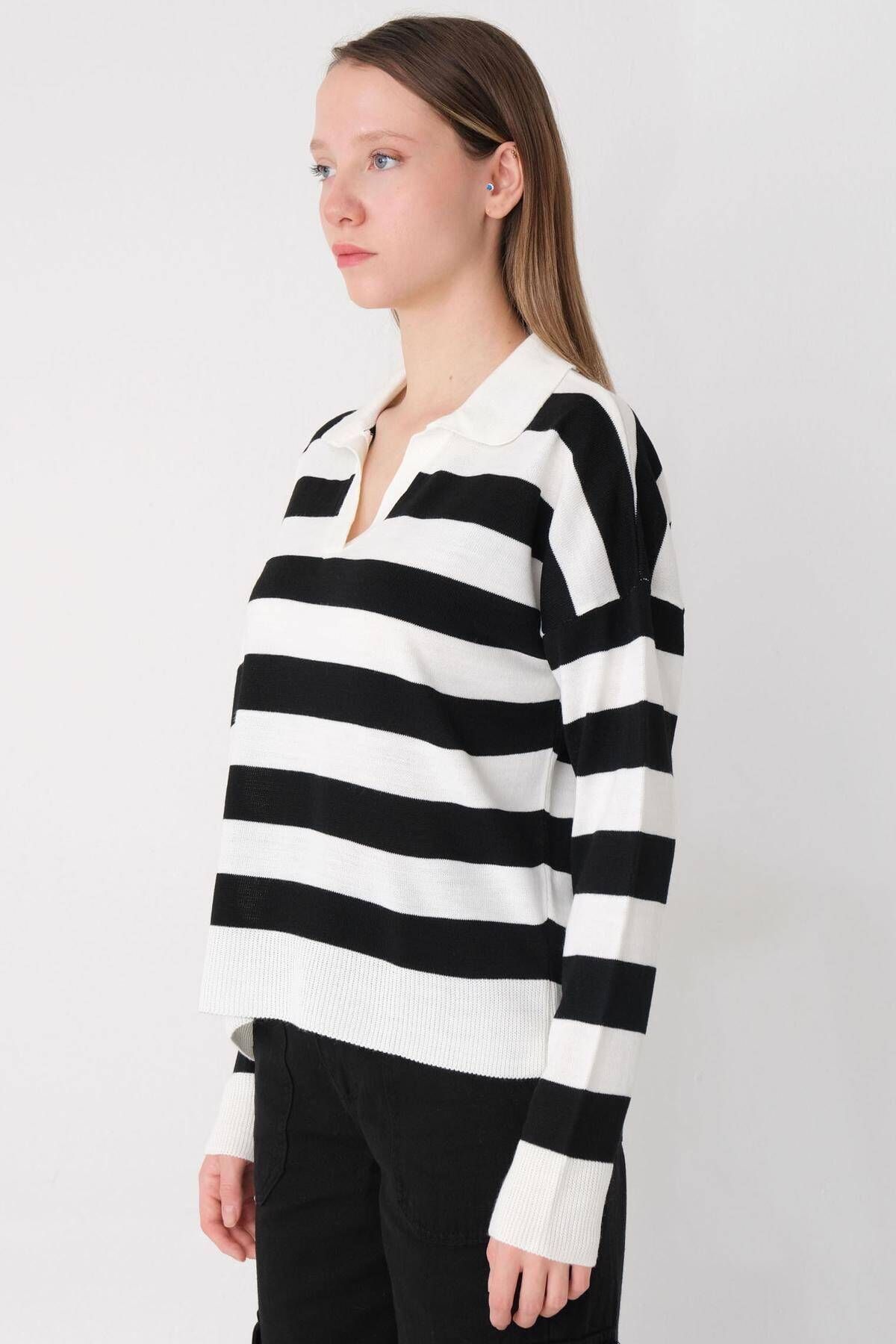 Addax-Striped Polo Neck Knitwear T3309-b7 4