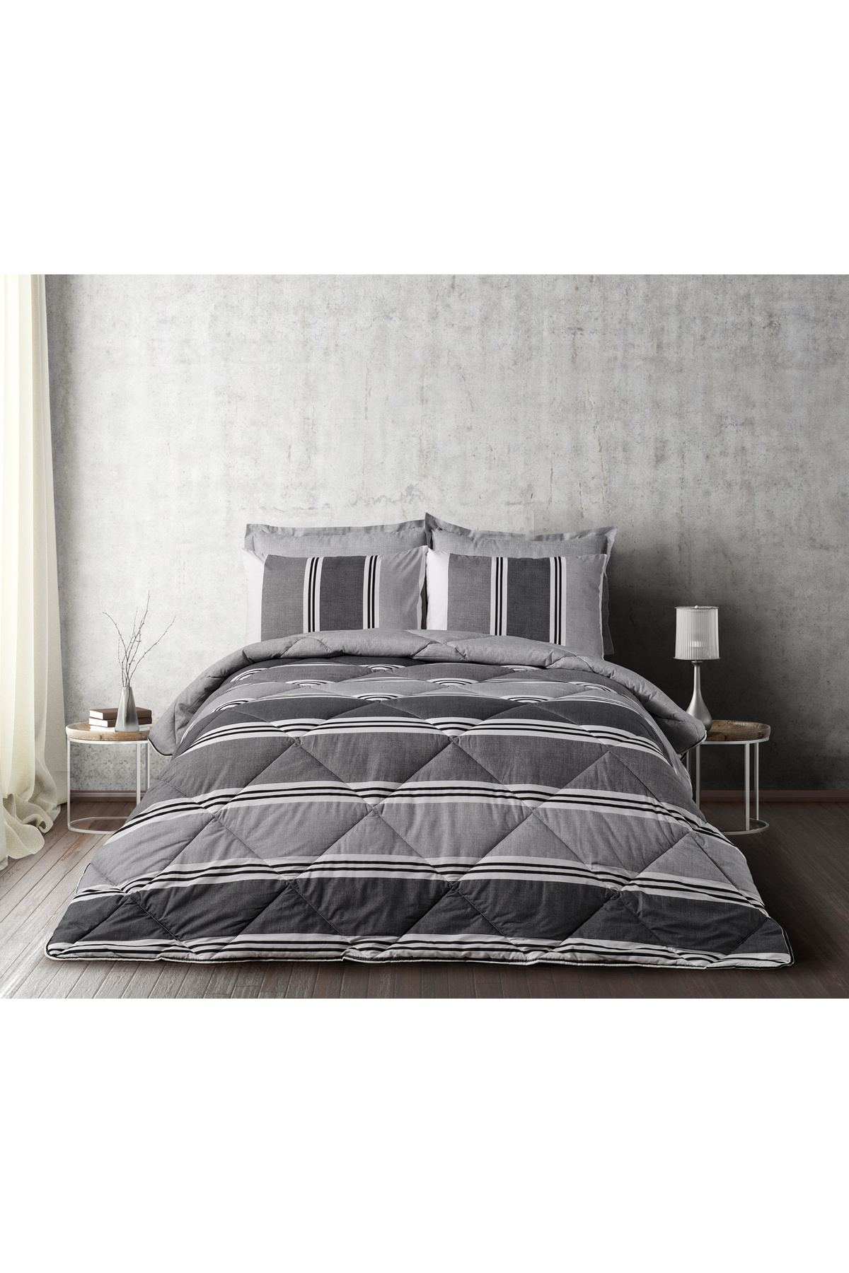 ست خواب تک نفره  خاکستری Doqu Home | 2Q9CMFEASY0010154 اورجینال - تصویر 2