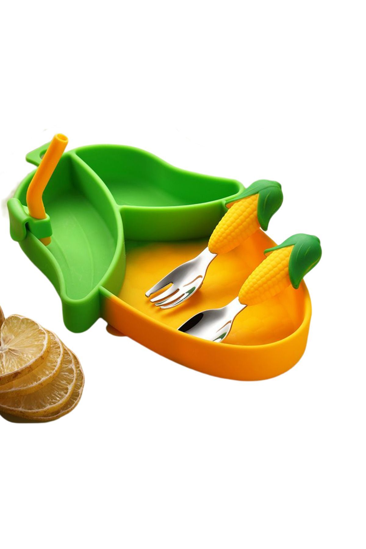 Baby Lock Silikon Beslenme Seti Vakumlu Mama Tabağı ve Silikon Saplı Çelik Uçlu Mama Kaşığı - Mısır Figürlü fotoğrafı 3 (önizleme)