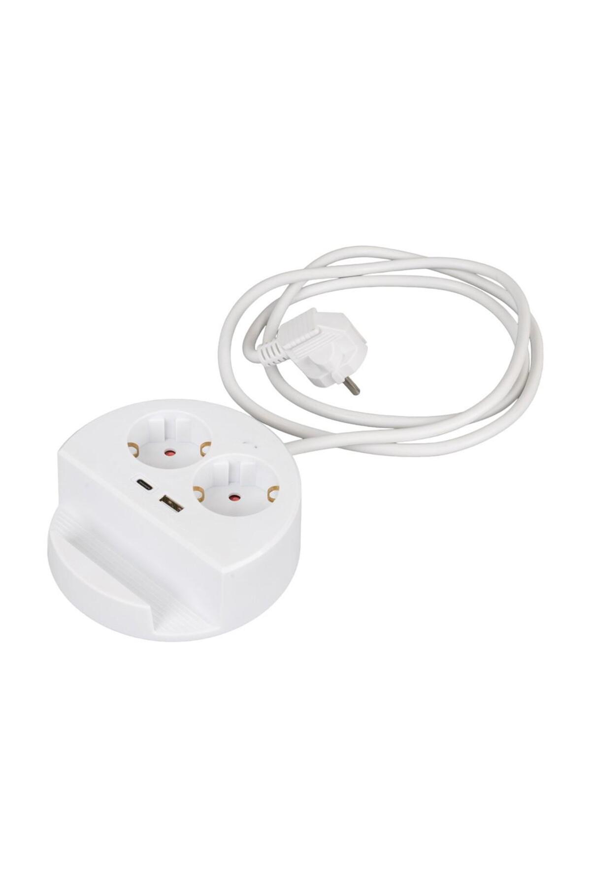 nelerbulurum YÜKSEK KALİTELİ 2'Lİ TELEFON STANDLI USB + TYPE-C GİRİŞLİ AKIM VE ÇOCUK KORUMALI 1.5 METRE GRUP PRİZ