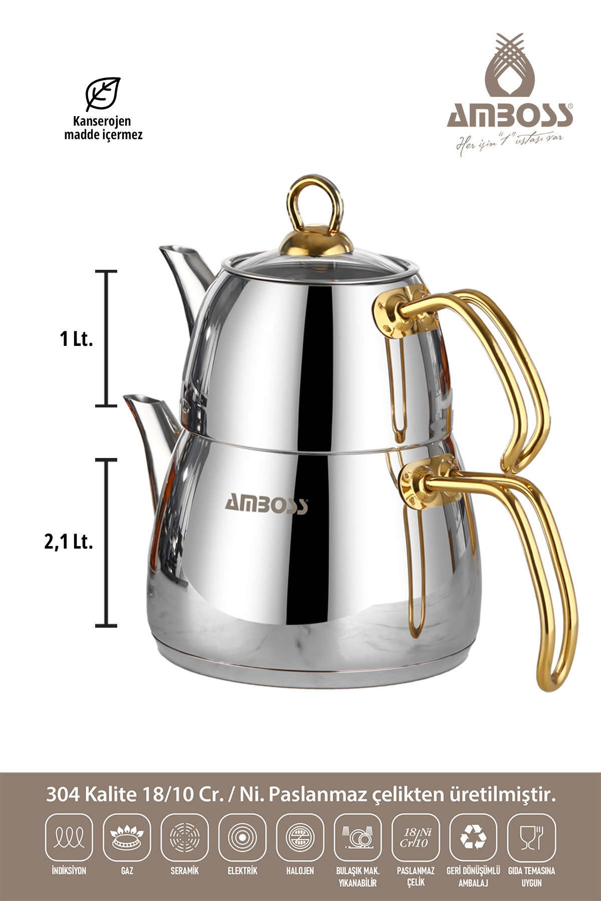 Amboss-Aquamarine Special Gold Handle Induction Base Stainless Steel Teapot 3