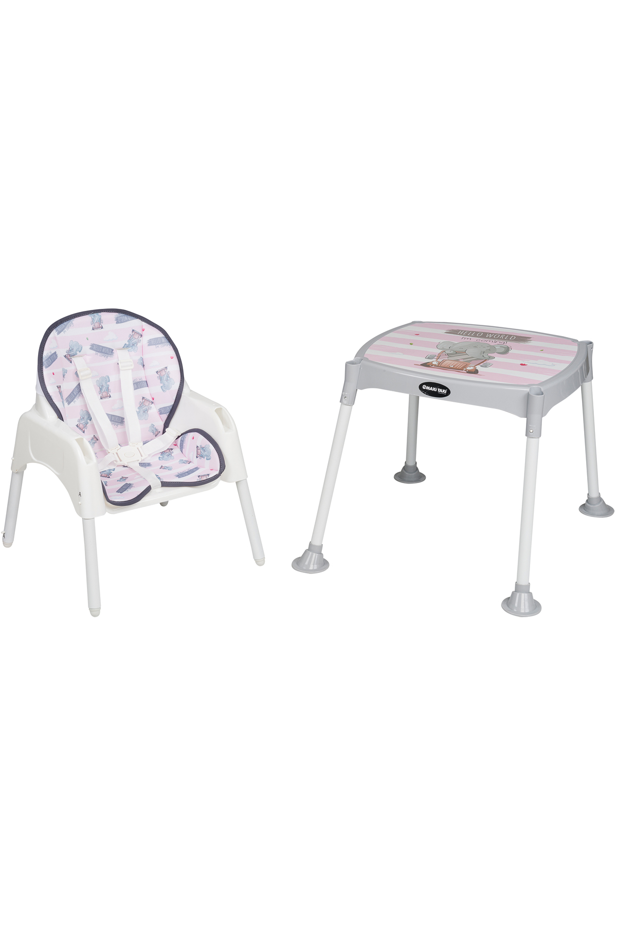 Maxi Taxi Feeding Fil Desenli 3 In 1 Mama Sandalyesi - Pembe fotoğrafı 4 (önizleme)