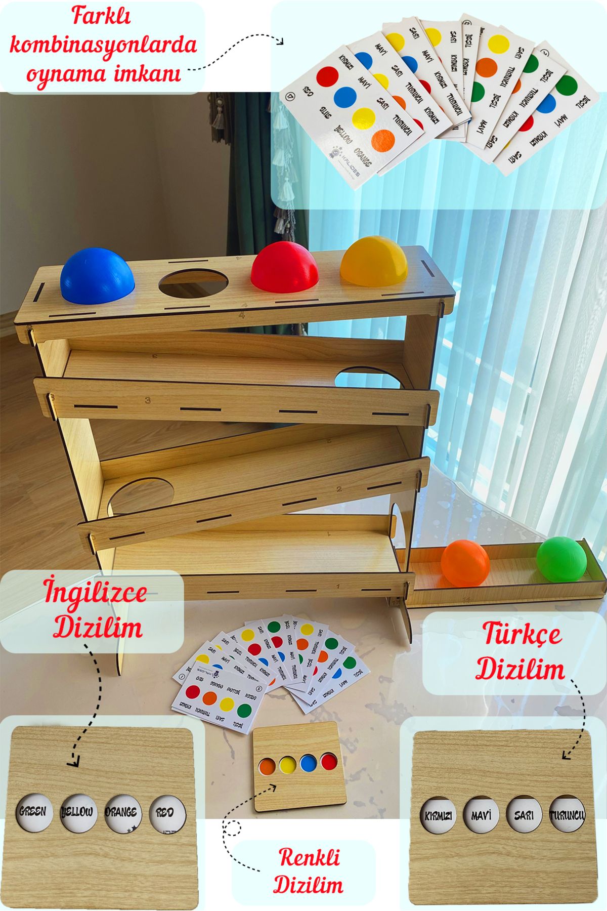 Eğitici Renkli Top Sıralama Rampası Oyun Seti