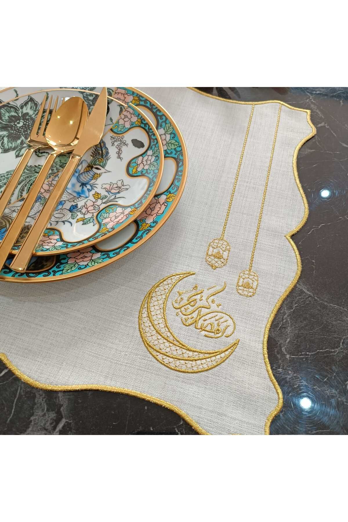 ramazan mübarek kandil nakışlı tabak altlığı, supla, amerikan servisi 1 adet