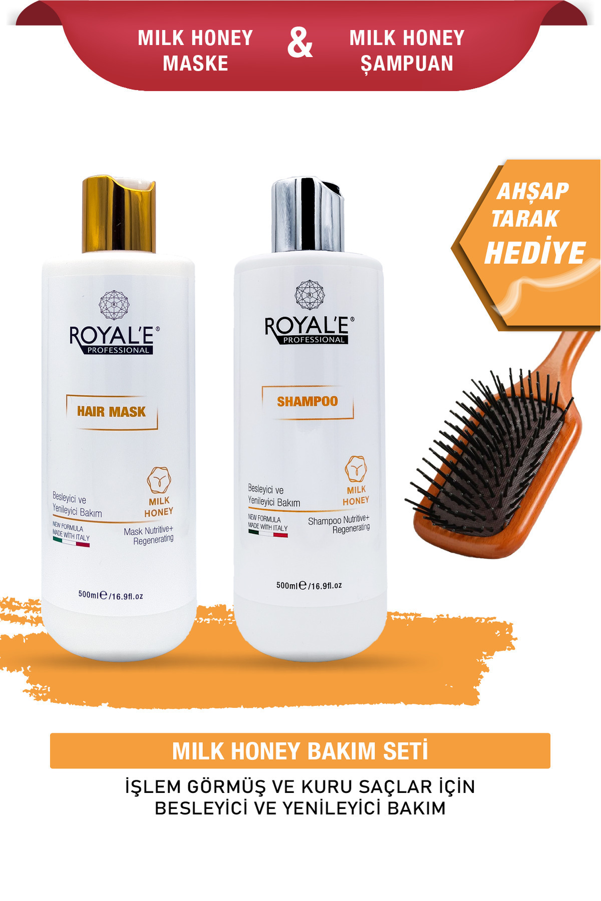 royale professional Milk Honey Maske ve Şampuan-500ml -Tarak Hediyeli — Milk Honey Mask & Shampoo