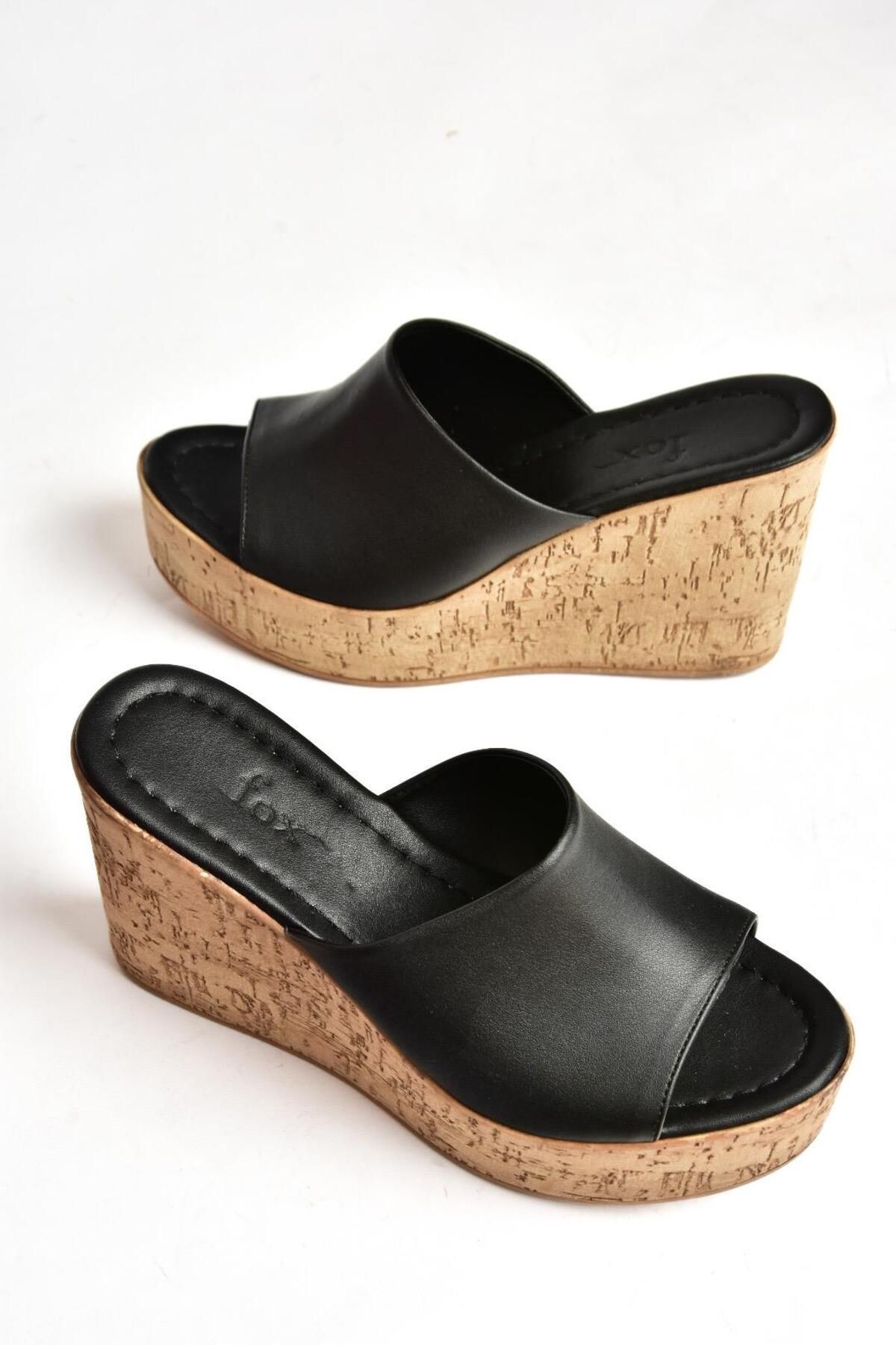 Fox Shoes-S996069909 Black Wedge Sole Women's Slippers 5