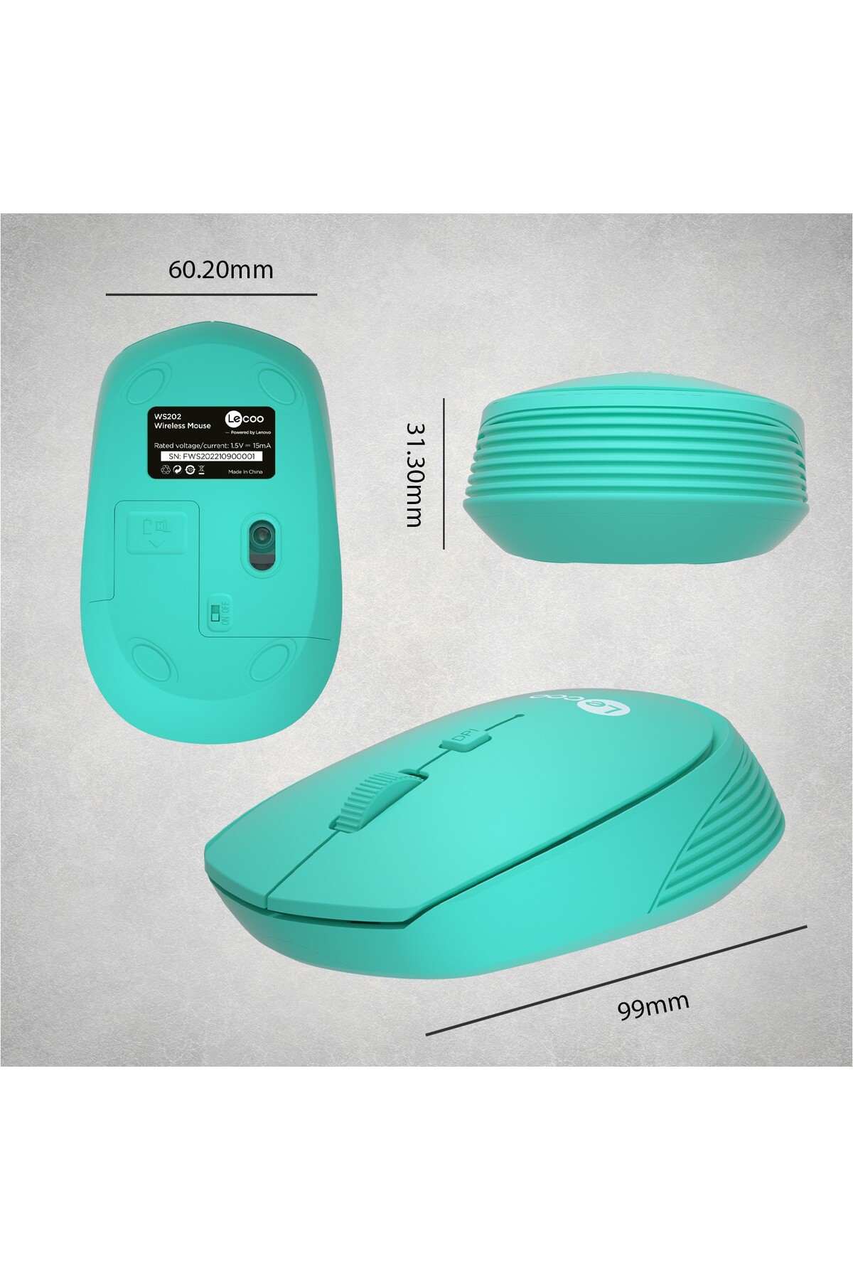 Ws202 Kablosuz 1200dpı 4 Tuşlu Optik Turkuaz Uyumlu Pil Tasarruflu 15 Metre Menzilli Mouse 5