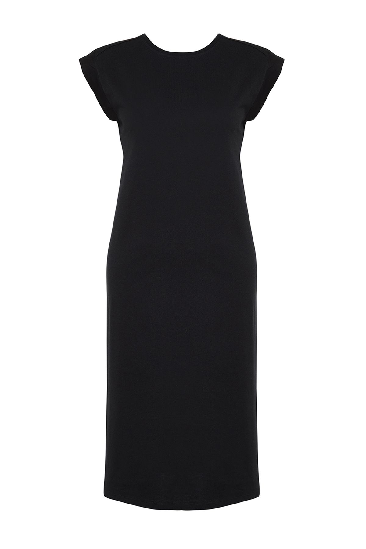 Trendyol Collection-Schwarzes, schlichtes T-Shirt-Kleid aus 100 % Baumwolle, Etuikleid mit Mondärmeln und bequemem Schnitt, Midi-Midikleid TWOSS24EL00126 6