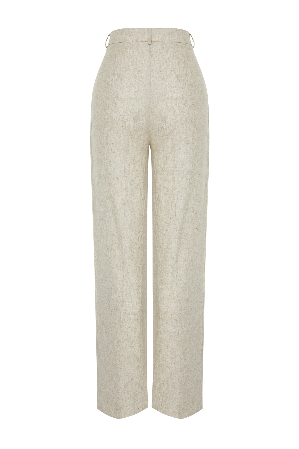 Trendyolmilla  Bej Nervürlü Wide Leg/Geniş Paça Pamuk Keten Dokuma Pantolon TWOSS24PL00062 - Görsel 9