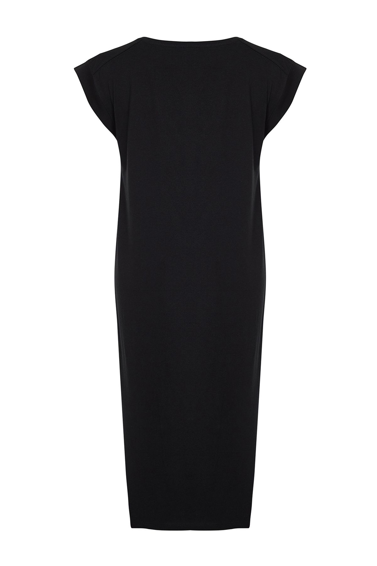 Trendyol Collection-Schwarzes, schlichtes T-Shirt-Kleid aus 100 % Baumwolle, Etuikleid mit Mondärmeln und bequemem Schnitt, Midi-Midikleid TWOSS24EL00126 7