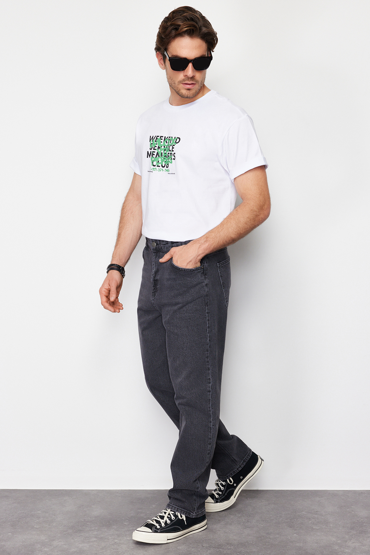  TRENDYOL MAN Antrasit Baggy/ 90s Straight Fit Jeans Bol Kot Pantolon