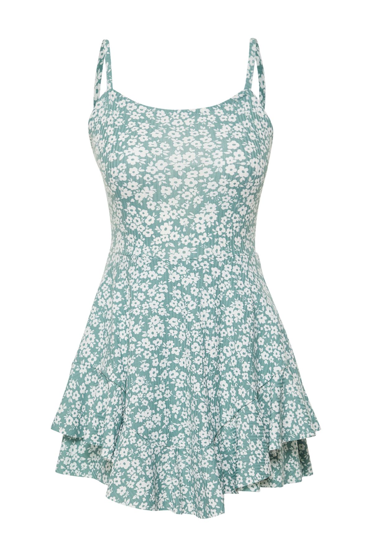 Trendyol Collection-Mini-Strickoverall mit Mintblumen-Print und Shorts mit Volants und Trägern TWOSS23TU00044 8