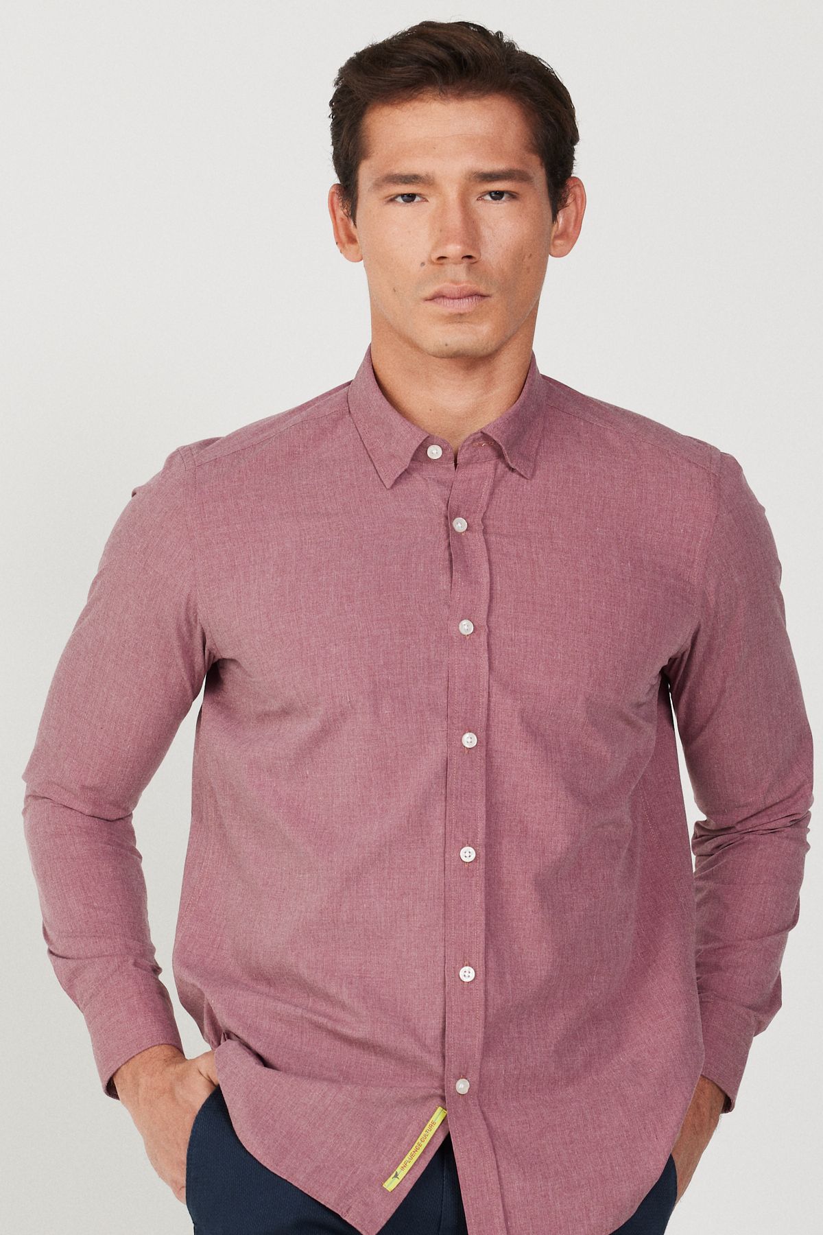 AC&Co / Altınyıldız Classics-Ανδρικό πουκάμισο με κόκκινο Slim Fit με κρυφό κουμπί με πέτο 4