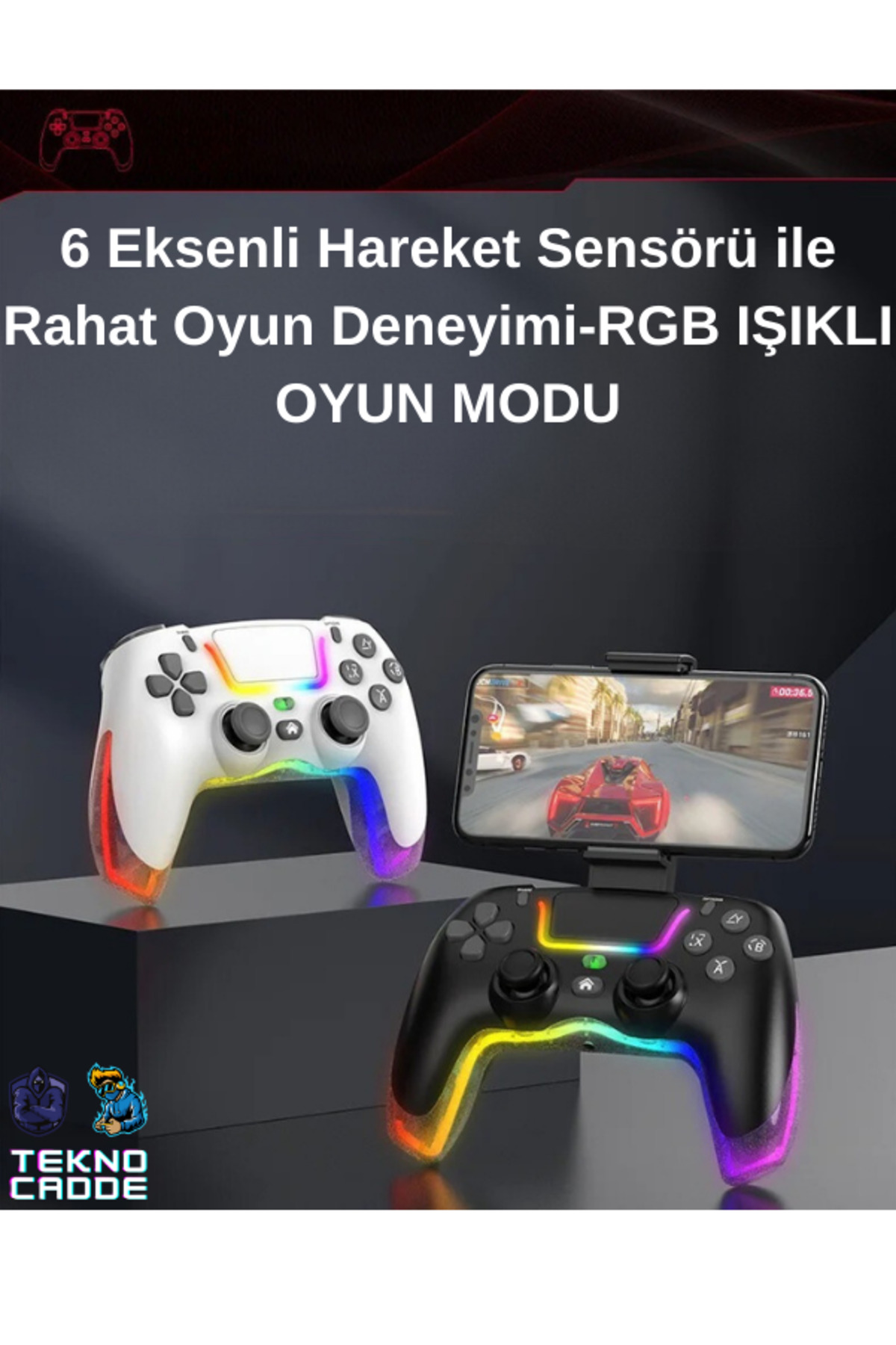 P07 RGB Işıklı Titreşimli PS4/iPhone/iPad/Android/Switch/PC Uyumlu Oyuncu Gamer Joystick 8