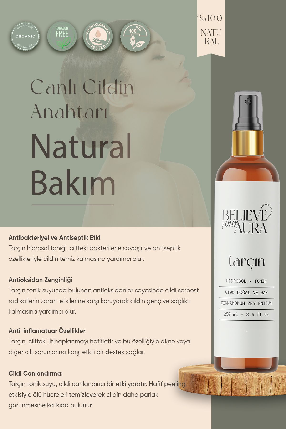 آب دارچین 100% خالص و طبیعی تونیک هیدروسل متعادل کننده رنگ پوست - 250 میلی لیتر Believe Your Aura