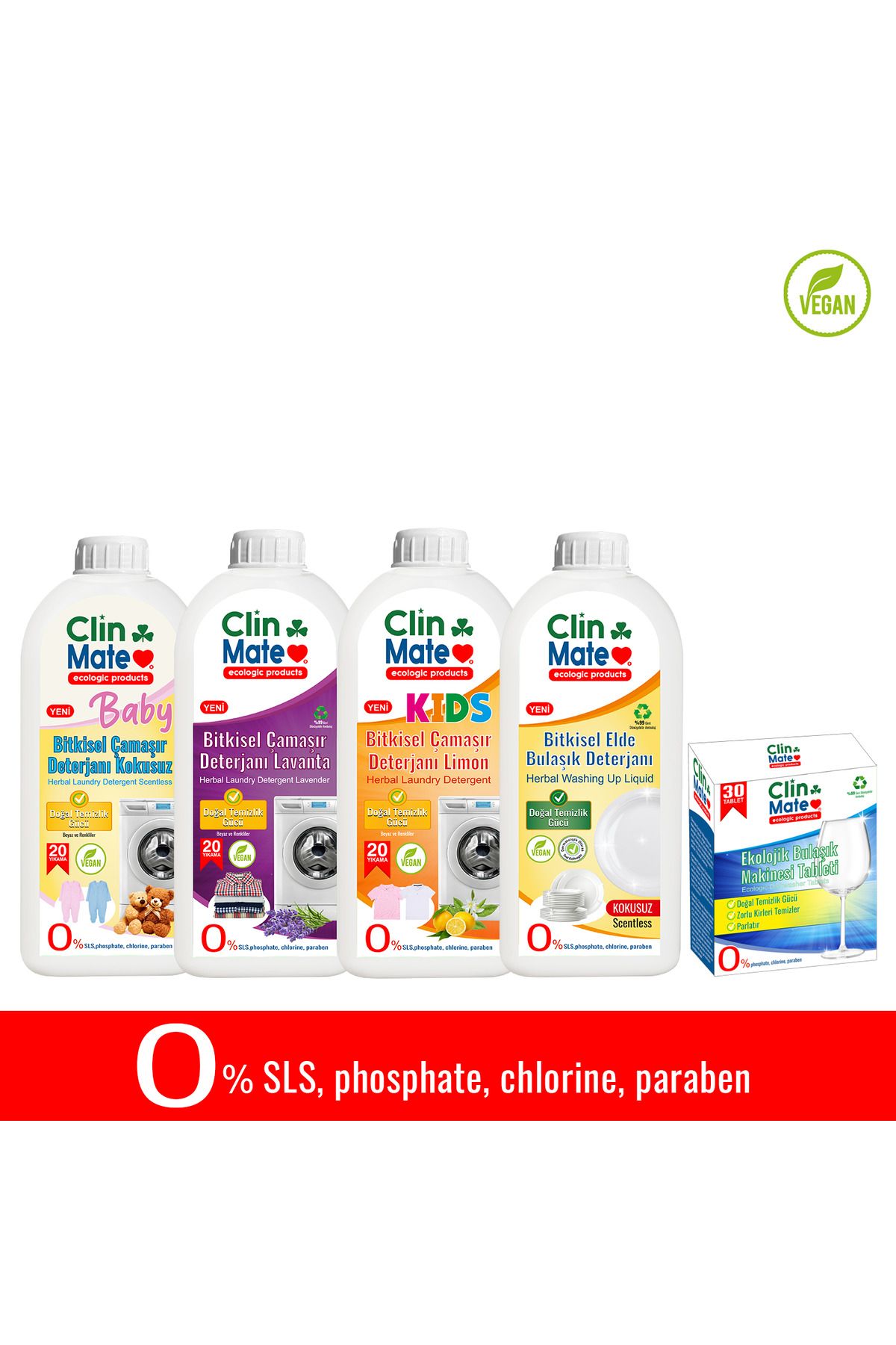 Clinmate 5'li Set BEBEK ÇAMAŞIR DETERJANI VE AİLEMİN DETERJANLARI