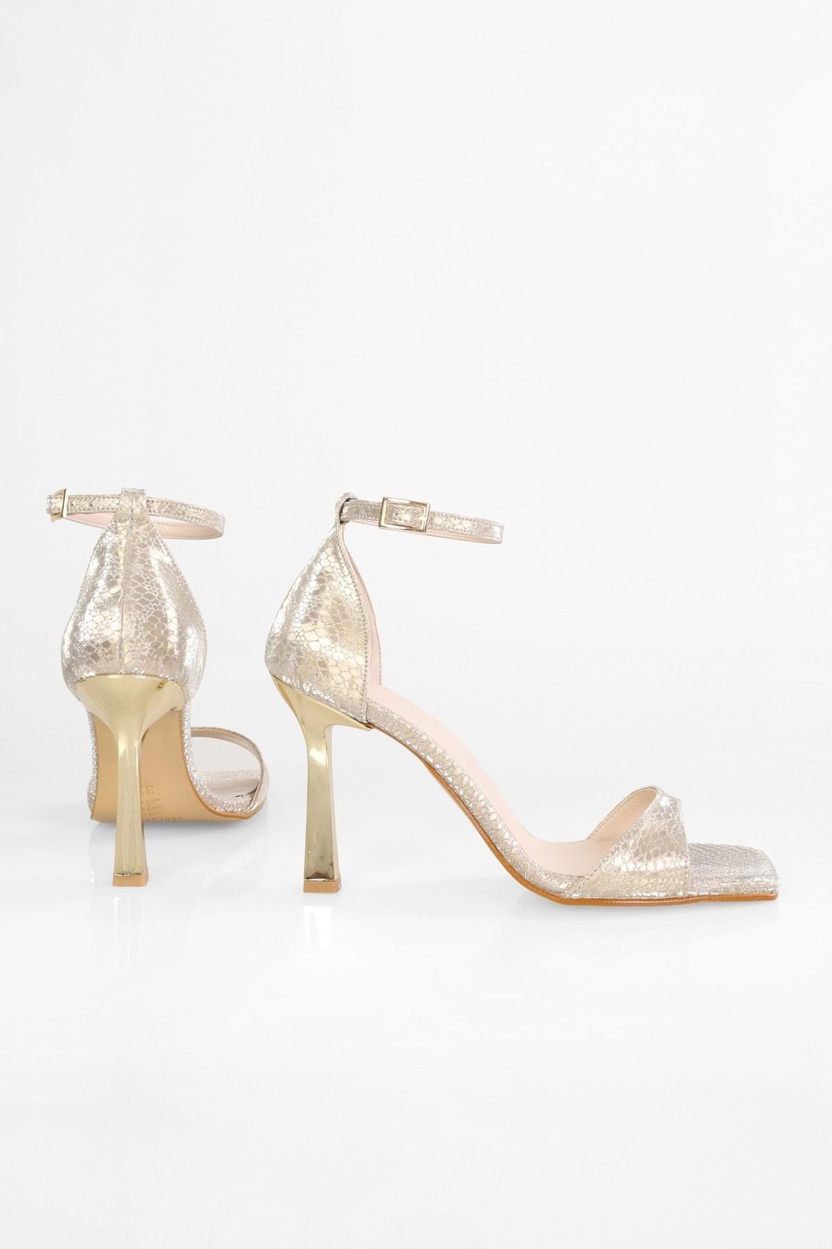 Shoeberry-Vinetta Gold-Schuhe mit Wabenmuster für Damen und Absatz 5