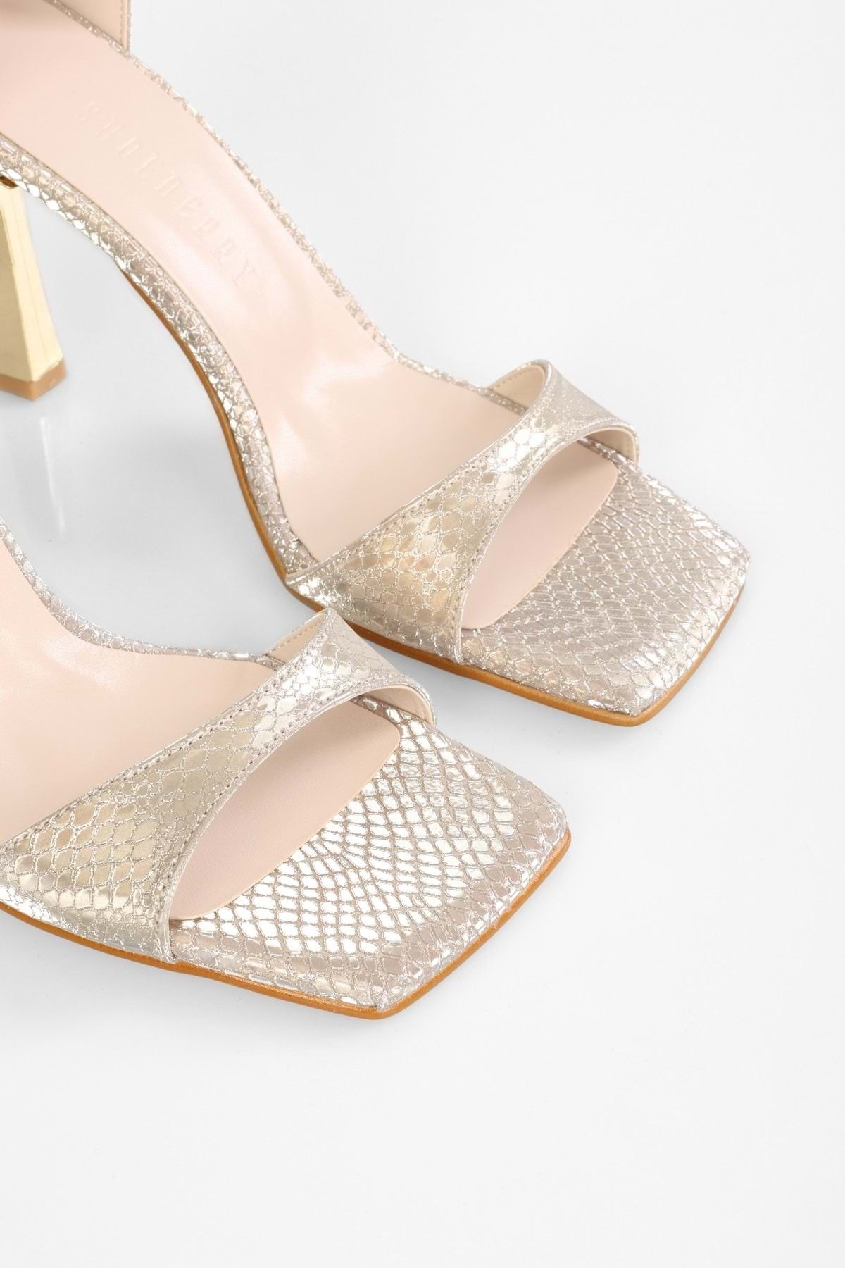 Shoeberry-Vinetta Gold-Schuhe mit Wabenmuster für Damen und Absatz 2