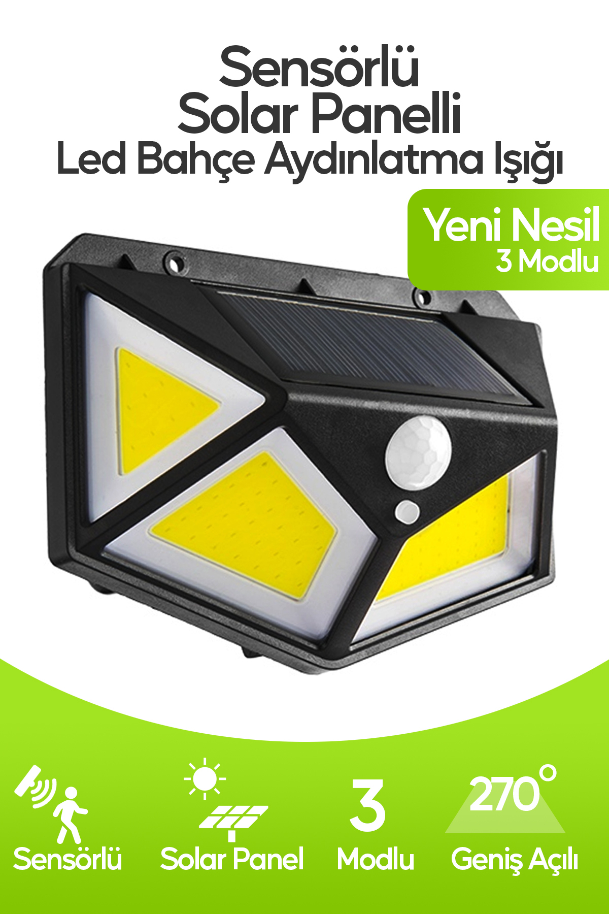SULED Profesyonel Sensörlü Bahçe Aydınlatma Lambası Solar Güneş Panelli Tam Otomatik 3 Modlu