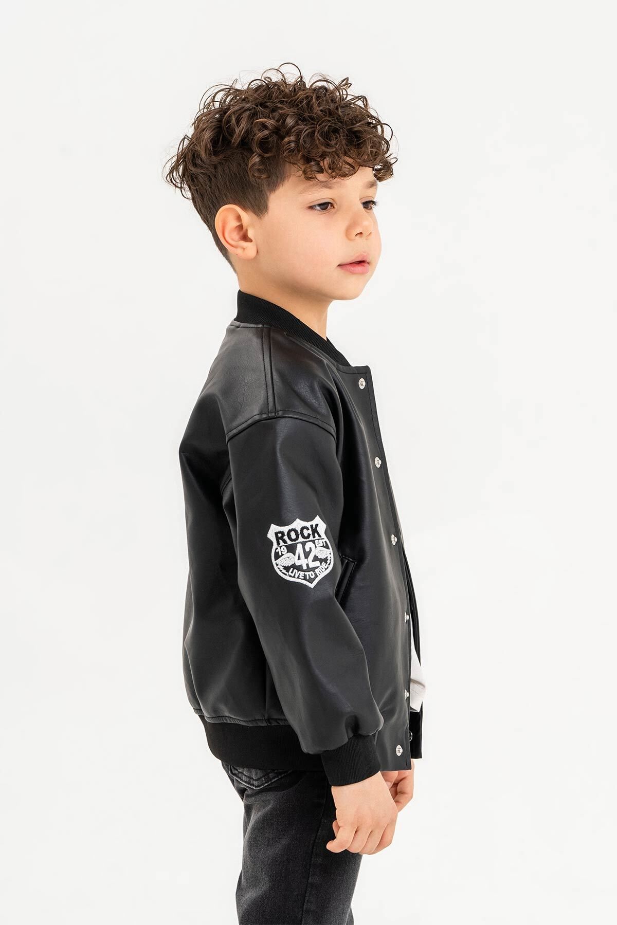 Gold Class Kidswear-Jachetă din piele pentru băiat, cu nervuri, brodate Rock 3