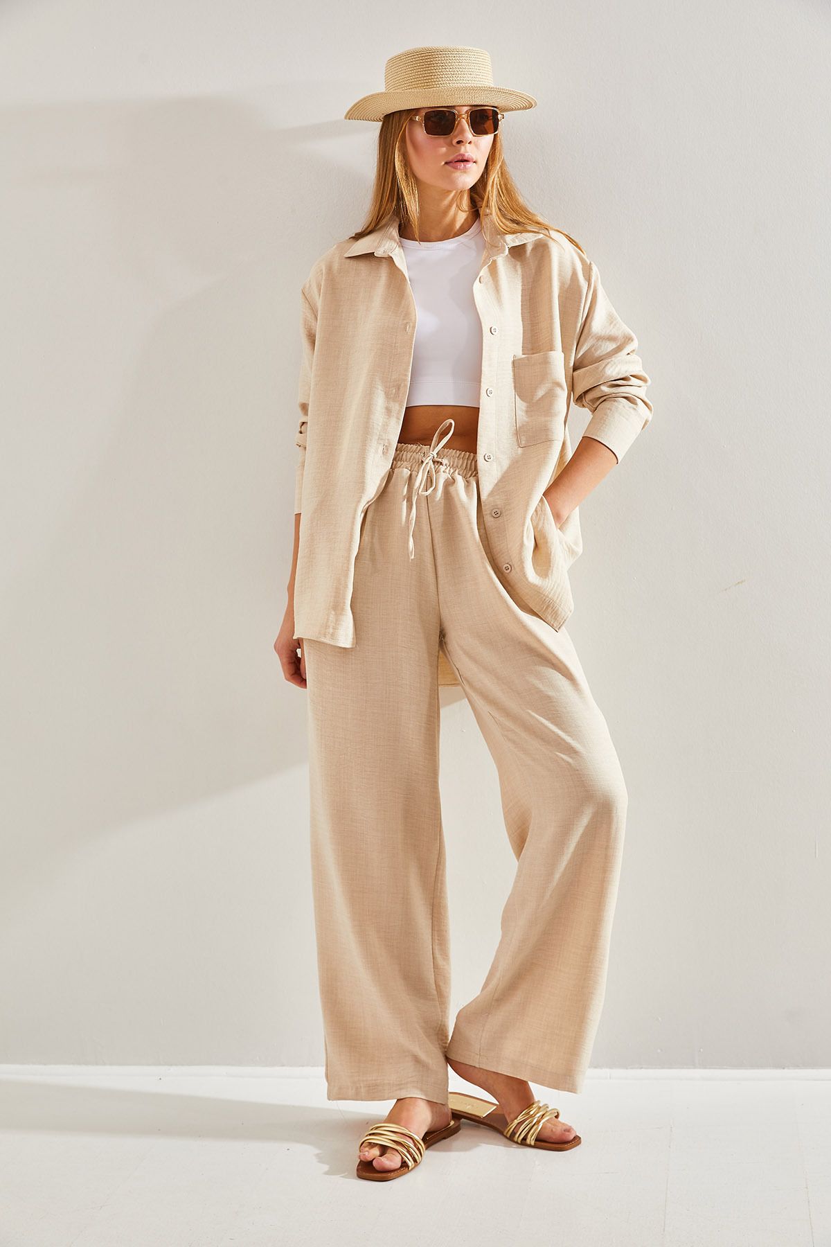 Bianco Lucci-Damen-Set aus Hose und Oberteil mit elastischem Bund 2