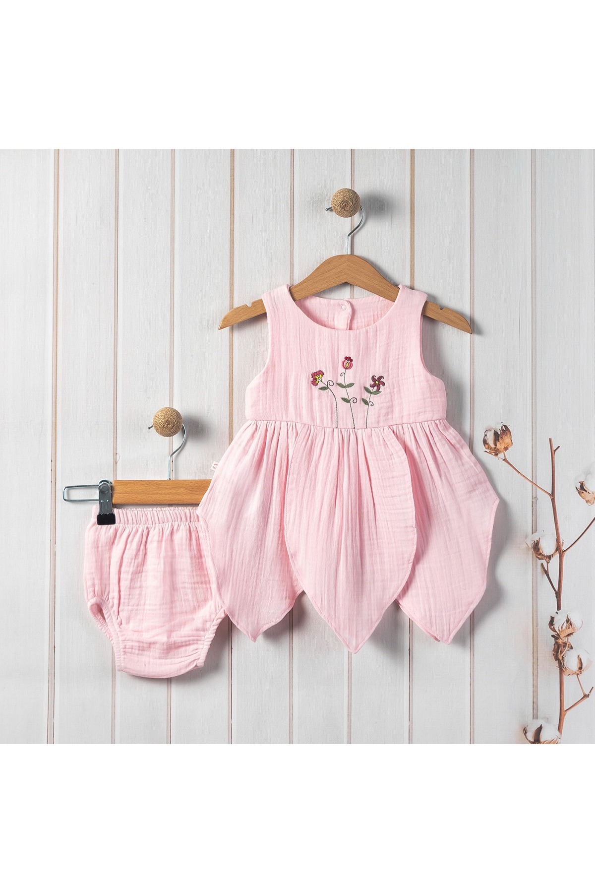 Carmin Baby Ella % 100 Organik Muslin Nakışlı Peri Elbise