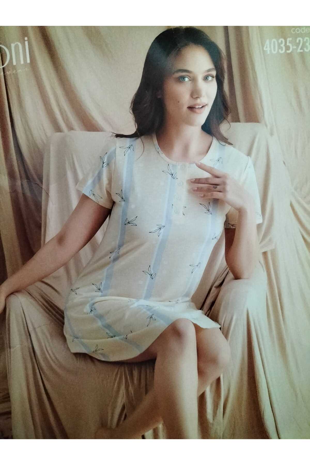 Pijamoni Kısa Kollu Patlı Esinti Gecelik Elbise