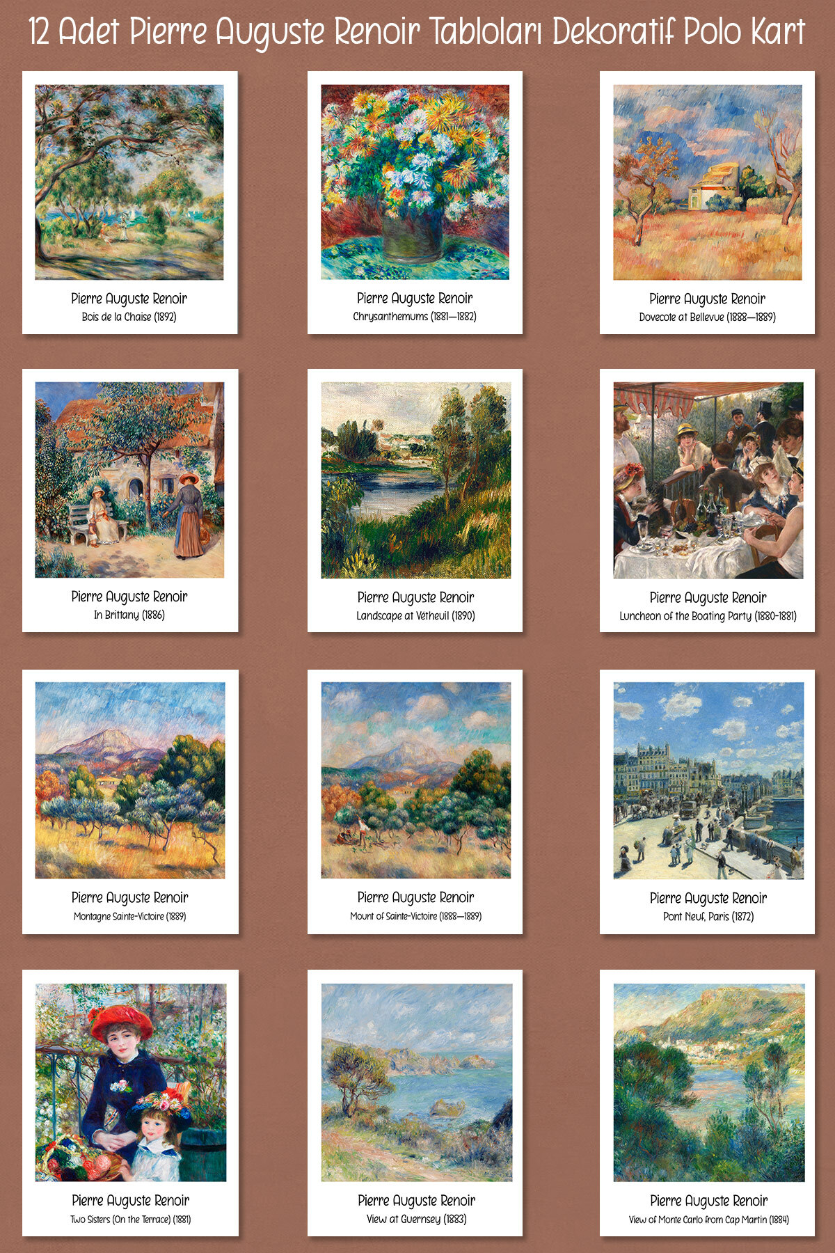 Runrux Pierre Auguste Renoir Tabloları 12 Adet Dekoratif Polo Kart - Sanatsal Poster Kartları