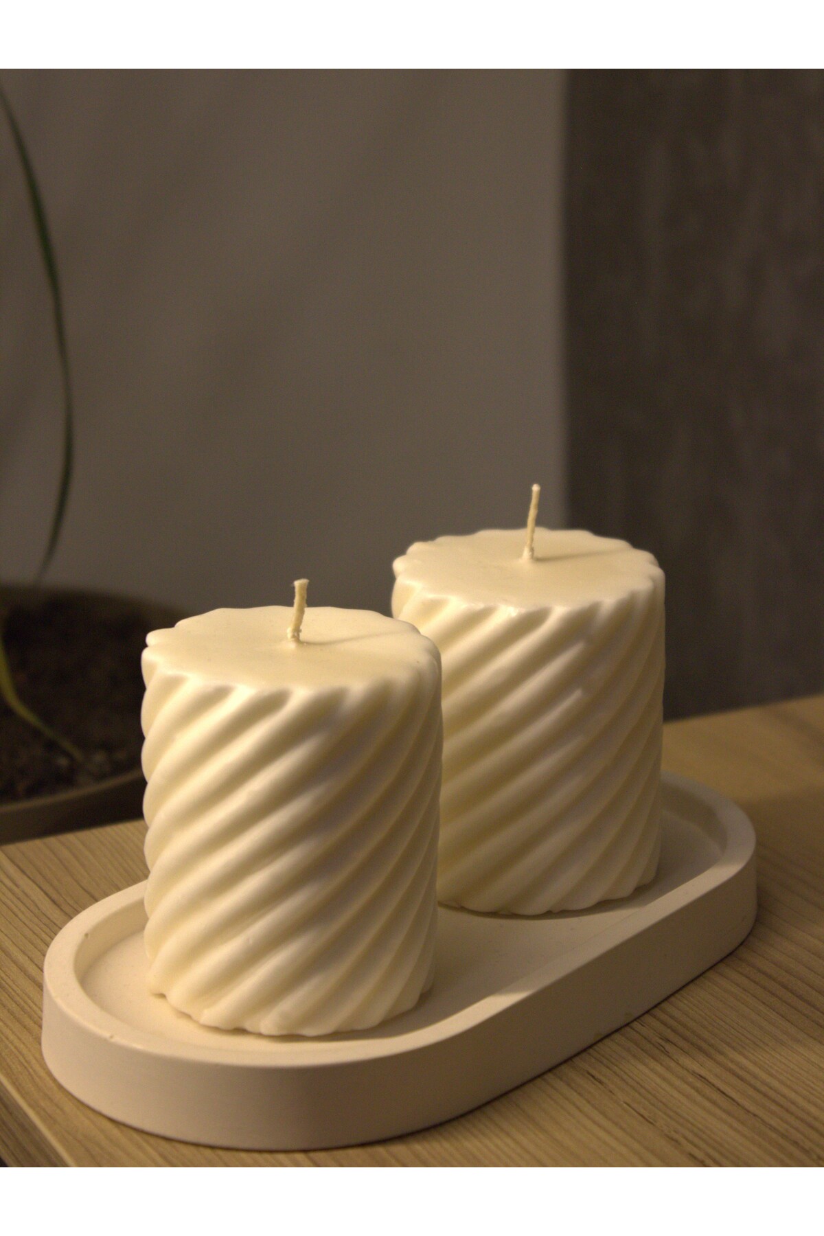 Mumy Desing 2 Adet Burgu Silindir Mum Krem Pudra Kokulu Candle Soya Wax Vegan Mum fotoğrafı 2 (önizleme)