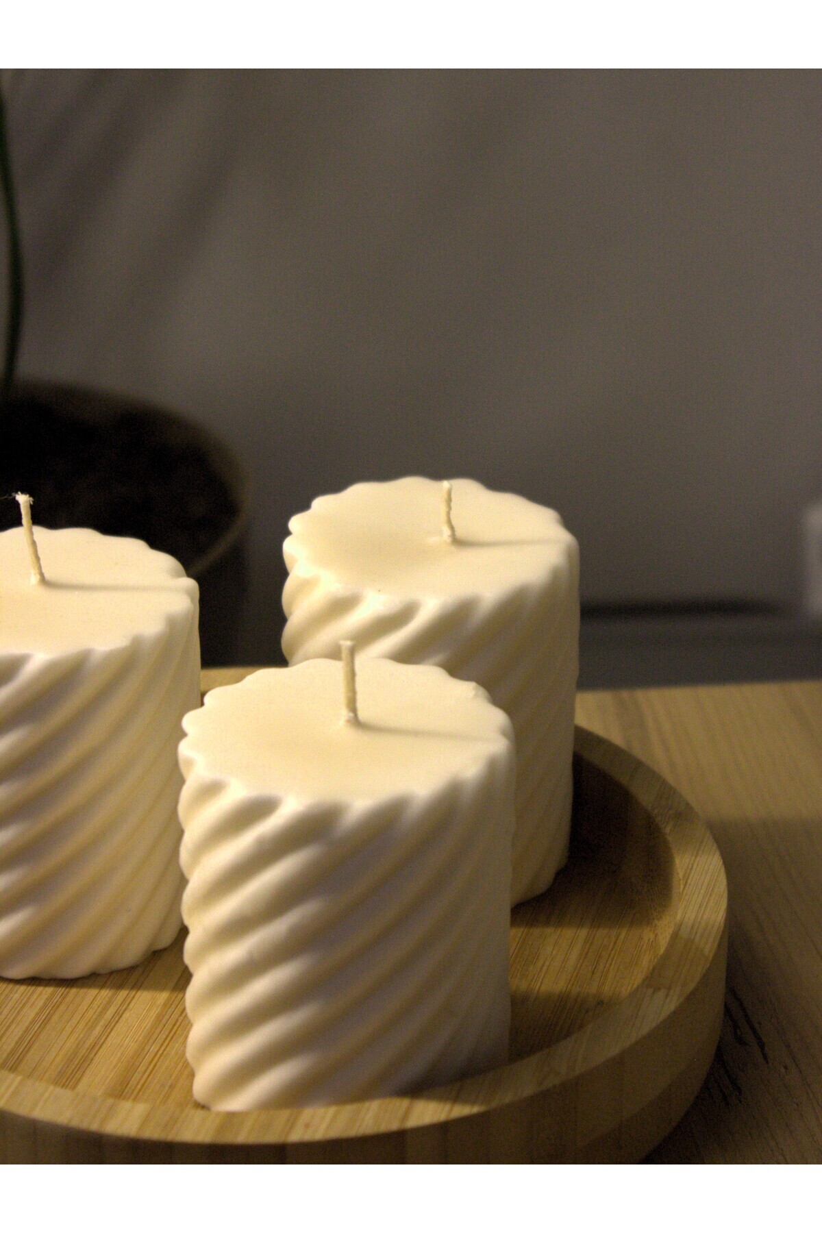Mumy Desing 2 Adet Burgu Silindir Mum Krem Pudra Kokulu Candle Soya Wax Vegan Mum fotoğrafı 3 (önizleme)