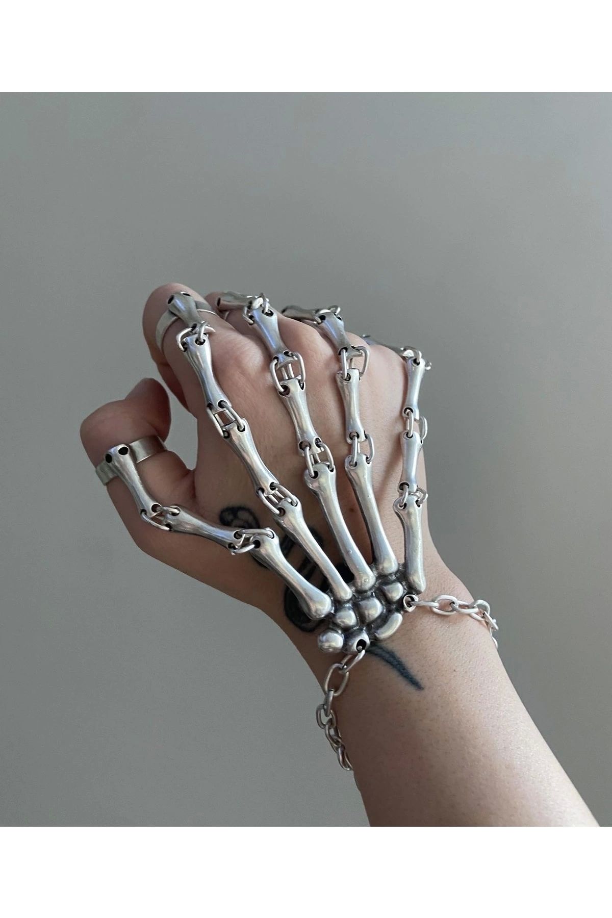 DarkellaStore-Gothic Punk Skeleton Hand Accessory, Skeleton Basilisk, Skeleton Ring Bracelet 2